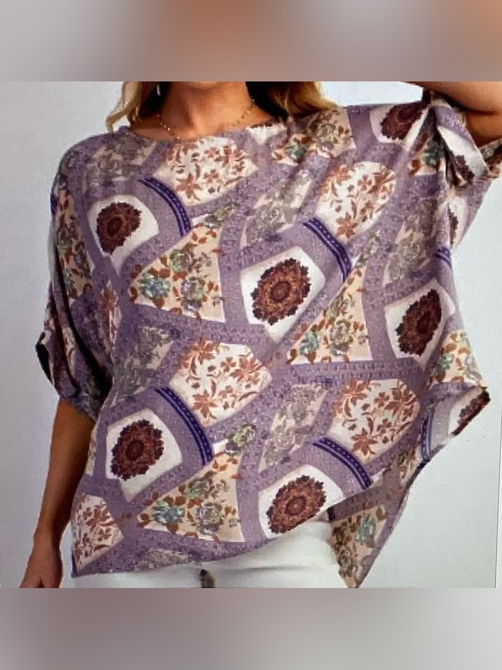 Easel Purple Patchwork Floral Blouse